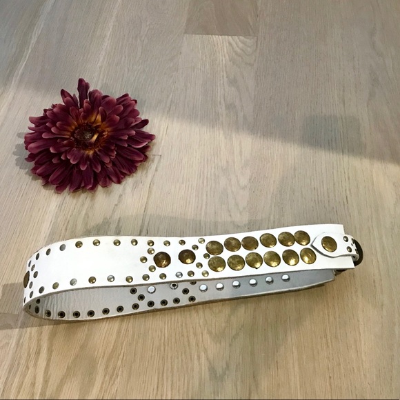 LF white&gold studded genuine leather belt! Small main image 5